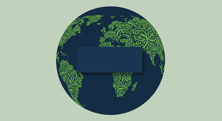 Earth Day awareness poster – green leaf patterns over a globe silhouette, centered message zone for environmental slogan