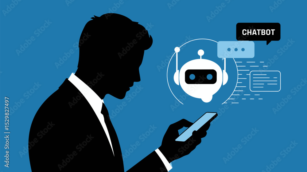 Aufkleber business man using chatbot ai on smartphone for customer service automation and digital communicatio