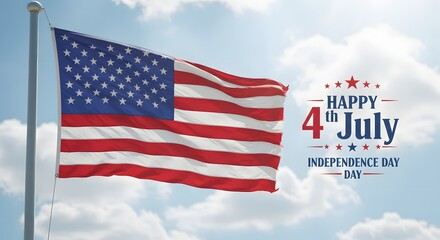 Obraz premium Celebrating Independence Day A Majestic American Flag on a Sunny Day