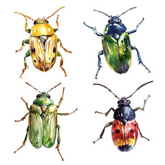 watercolor of Insects Waking Sunlit Floor, vector, isolated on a white background.