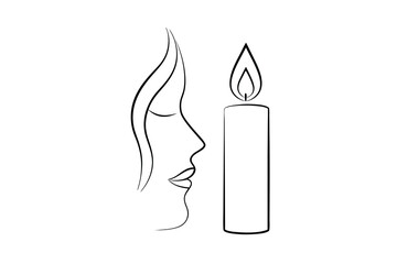 Woman's profile line drawing with lit candle
