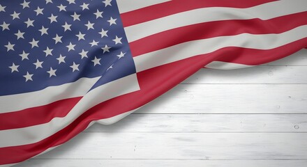 American Flag Draped on White Wood Patriotic Background Image