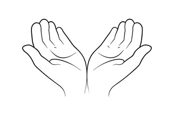 Two hands cupped together line drawing, offering, giving, receiving