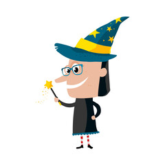 Cute witch with a wand - vector illustration