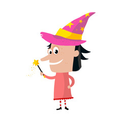 Cute witch with a wand - vector illustration