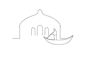 Gondola on canal single line drawing venice italy