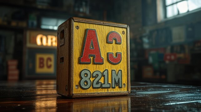 Wooden block with letters and numbers
