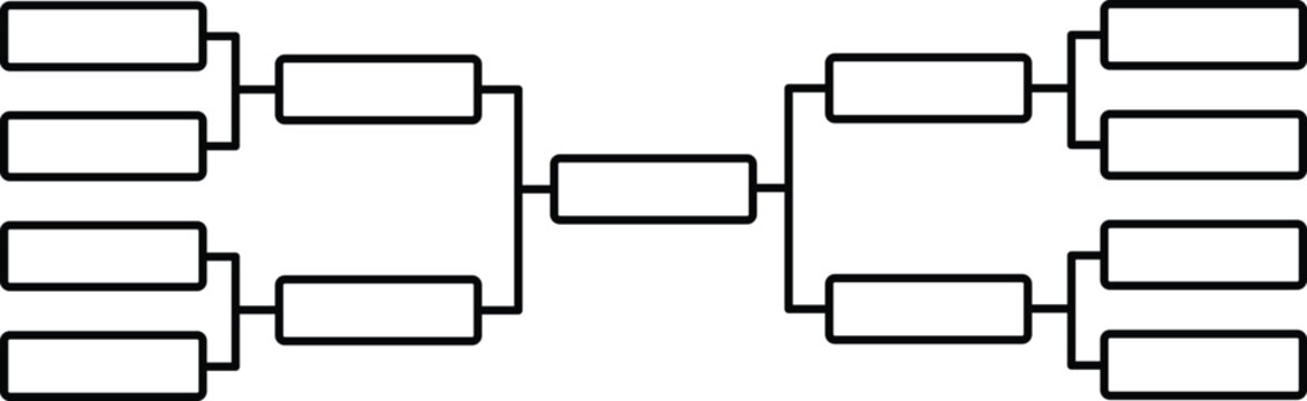 Vector illustration of a blank single-elimination tournament bracket with 4 entries on each side. Ideal for sports competitions, esports events, gaming tournaments, school or office contests.