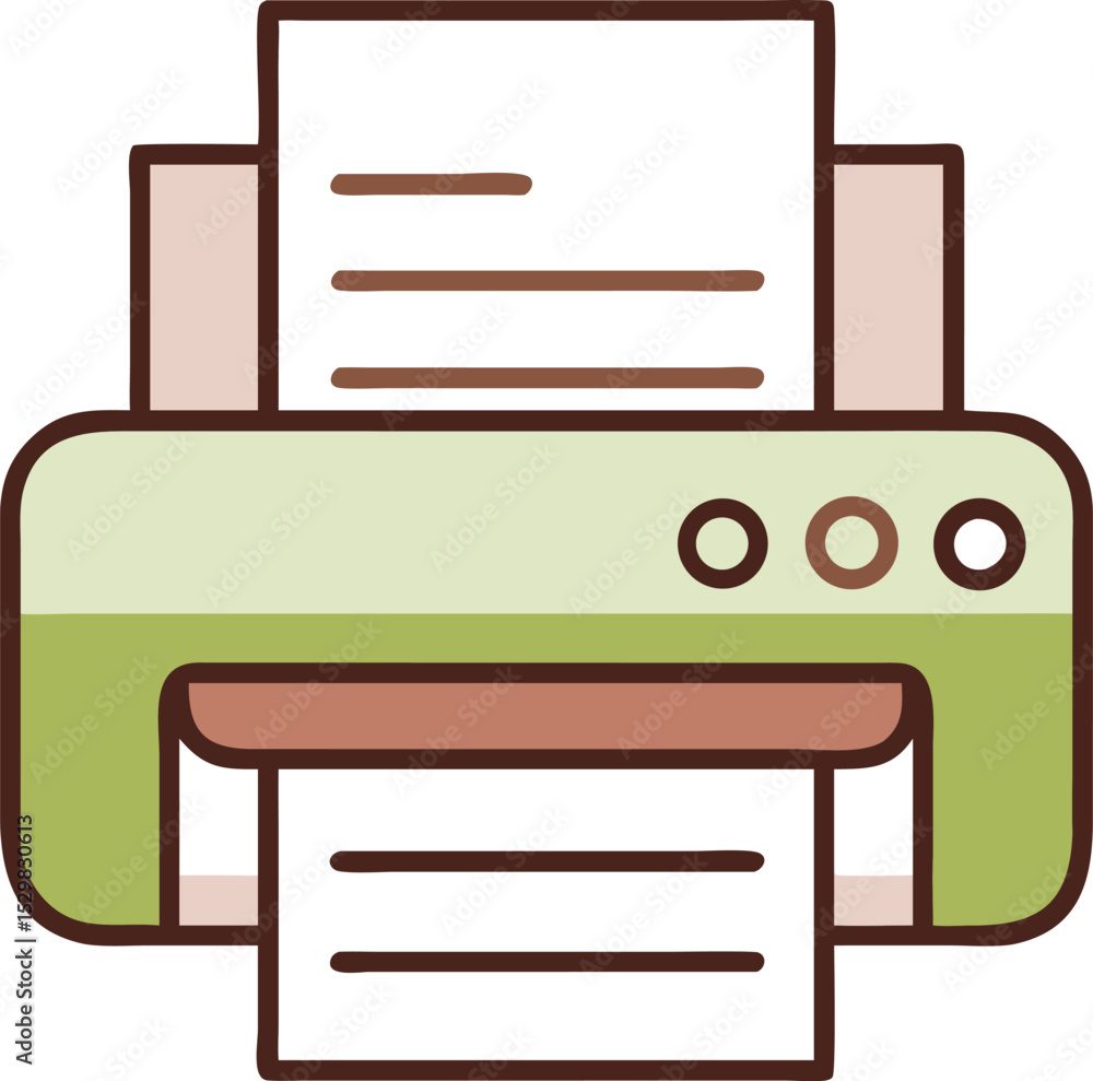 Poster clean line style printer with paper icon isolated on transparent background