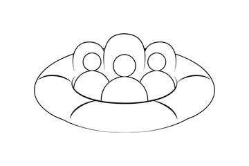 Simple line drawing of three people in a boat