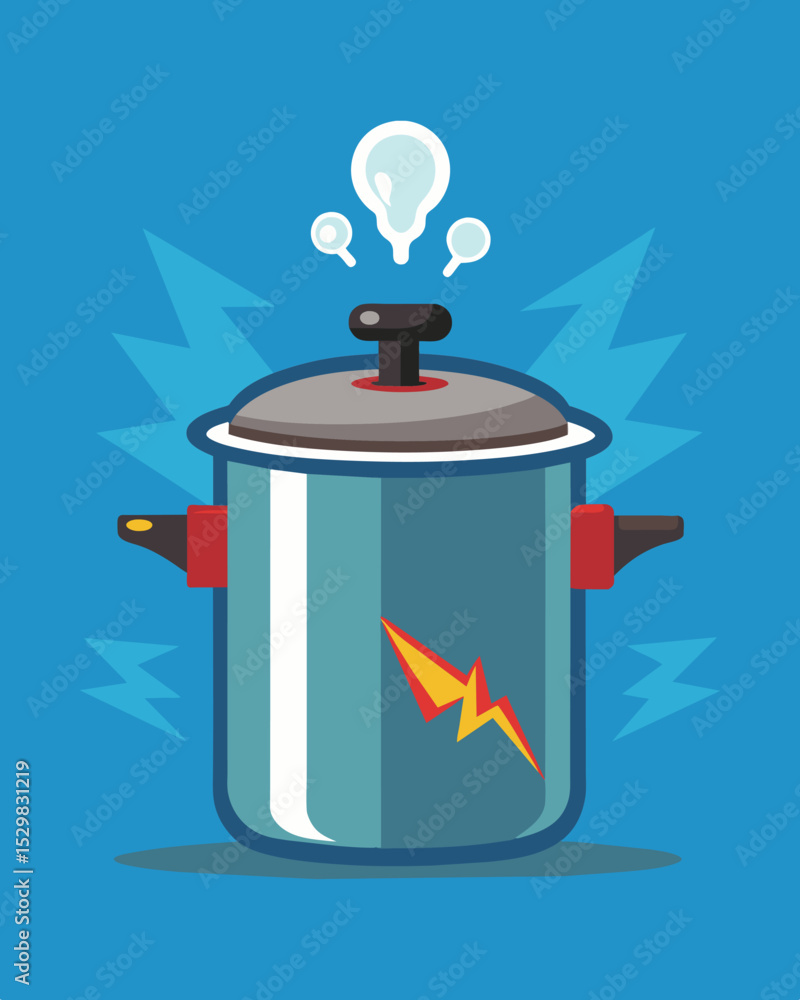 Poster a visual of a pressure cooker about to pop its lid analogous to the mounting stress and tension trig