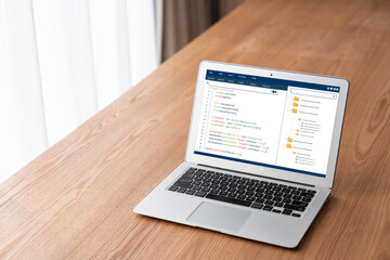 Fototapeta premium Coding and programming software developed for brisk school education. Simplified program, easy software for student children to study basic coding and programming at school classroom.