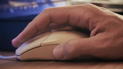 Man working and gaming on retro computer PC, IT engineer with vintage computer at home, using old fashion technology, close up of retro setup.  - Powered by Adobe