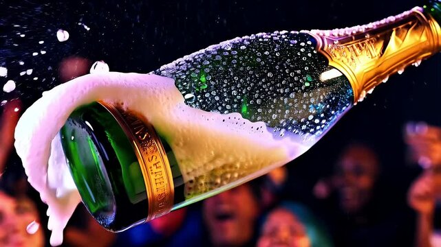 Champagne bottle with exploding cork