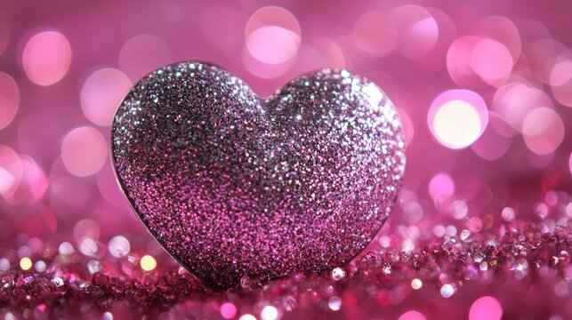Sparkling heart on a pink background