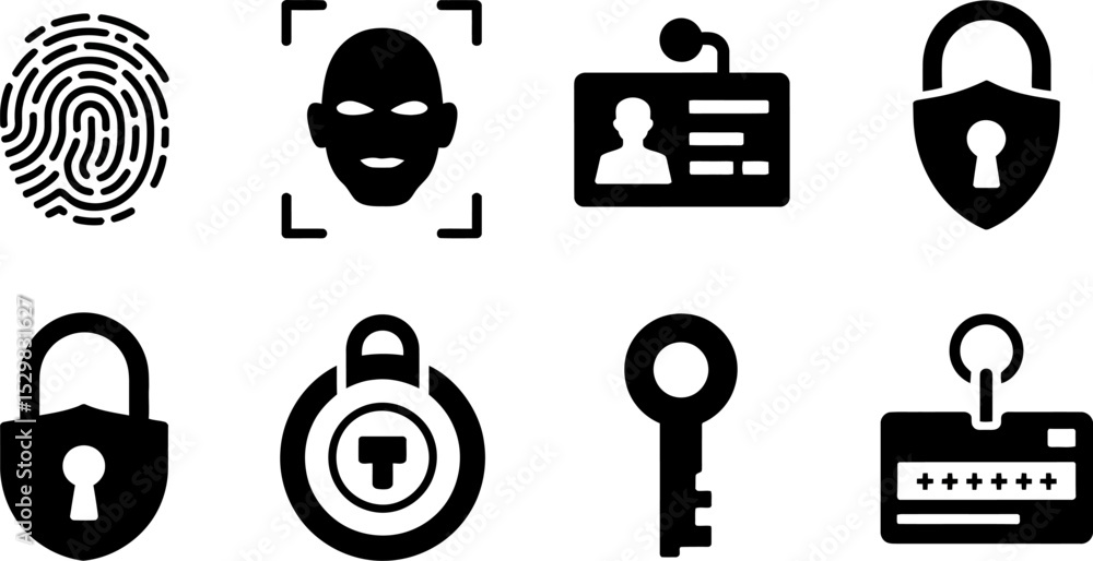 Aufkleber security system icons set vector illustration of fingerprint face id and lock safety and password ac