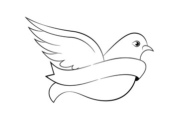Elegant line drawing of a dove with a banner