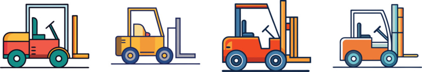 Forklift Flat Illustration Simple Industrial Vehicle Vector in Flat Style