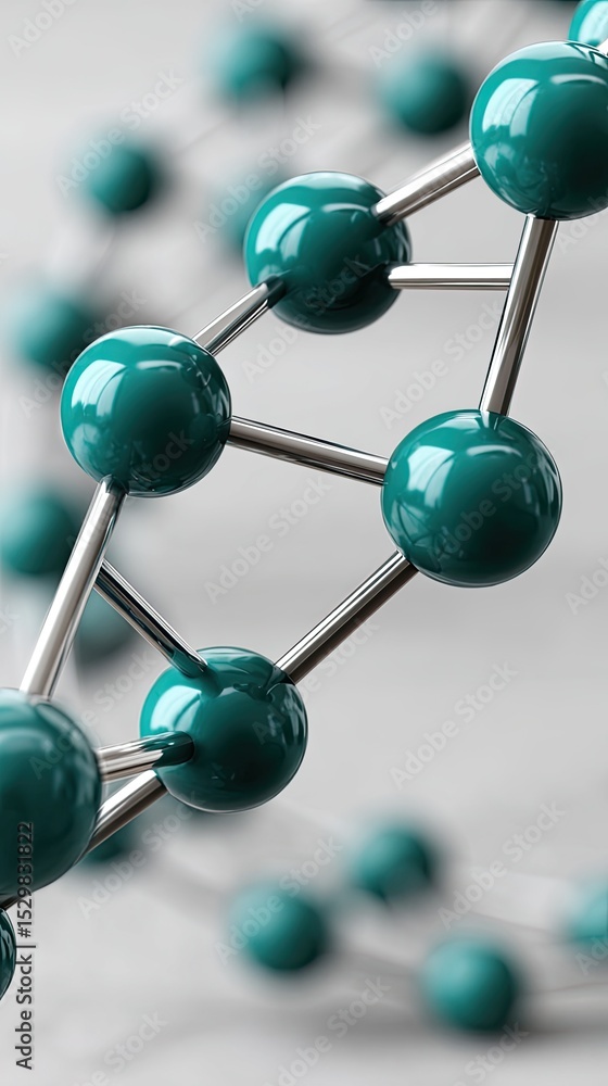 Poster close-up view of a turquoise dna model highlighting the double helix structure with a blurred backgr