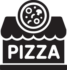 Silhouette vector of a pizza store front, ideal for restaurant branding, food business, and shop signage designs.