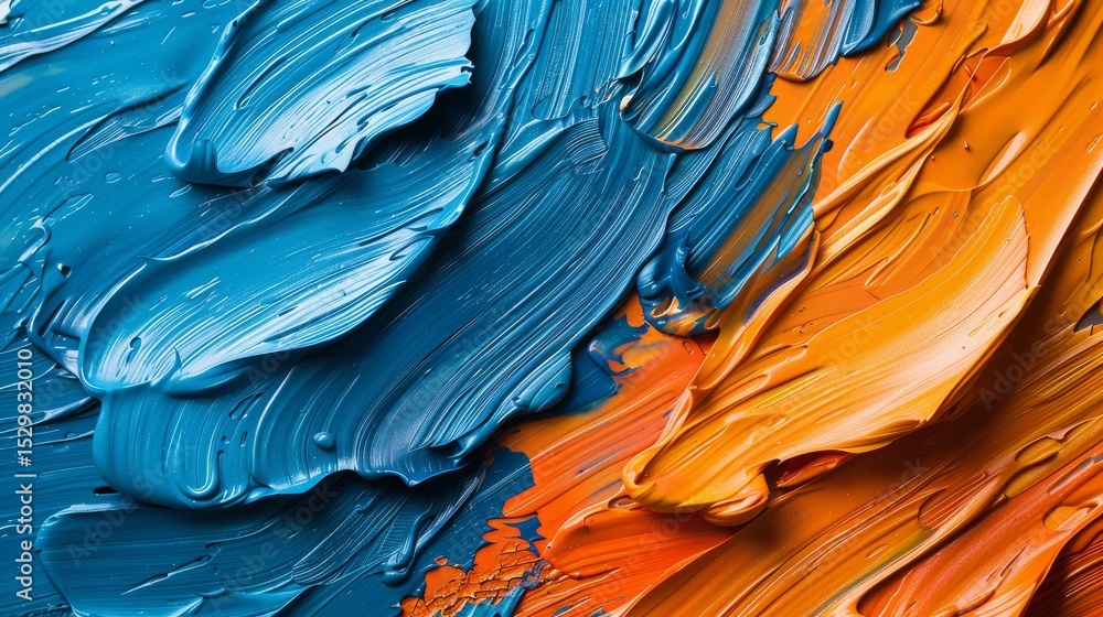 Aufkleber a dynamic abstract artwork featuring vibrant swirls of blue and orange paint, creating an energetic 