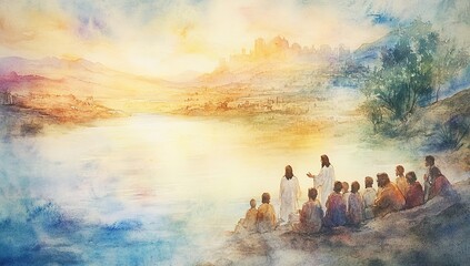 Spiritual gathering by the river at sunset
