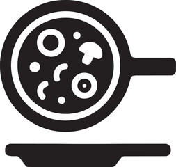 Silhouette vector of pizza on wooden tray, perfect for food presentation, restaurant, and menu designs.