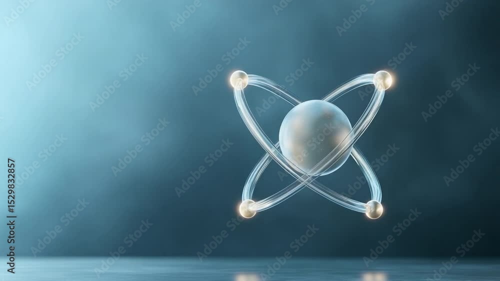 Poster Atom Abstraction: A meticulously crafted 3D rendering presents an atom in its most elemental form, showcasing electrons orbiting the nucleus.