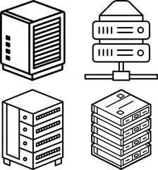 Set of Server rack icon outline isolated on a white background. Best for poster design icon sign vector sketch freehand outline hand drawn picture sketchy silhouette illustration
