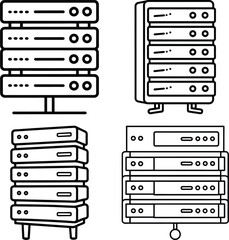 Set of Server rack icon outline isolated on a white background. Best for poster design icon sign vector sketch freehand outline hand drawn picture sketchy silhouette illustration
