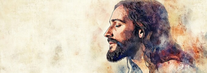 Man with long hair and beard in contemplative pose