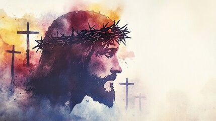 Jesus depicted with crowns and crosses