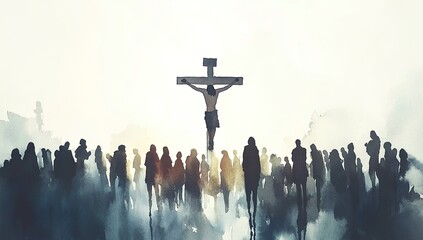 Crowd gathered at sunset crucifixion