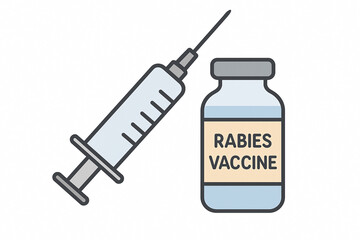 Illustration of a syringe and a vial labeled rabies vaccine on a white background vector art