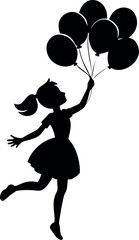 Silhouette of Girl Jumping While Holding Balloons on White Background