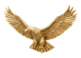 Golden eagle sculpture wings spread isolated on a white background