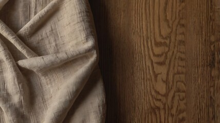Obraz premium Soft Meets Solid: Luxury Fabric on Raw Oak