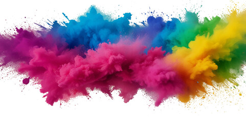 Vector abstract colorful rainbow holi paint and colorful cloud smoke powder explosion isolated on transparent wide panorama background.	
