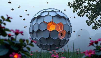 Futuristic Hive Structure in Nature Scene