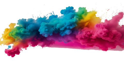 Colorful smoke rainbow painted holi fog festival background. Colorful rainbow paint color smoke cloud explosion isolated on transparent background.	