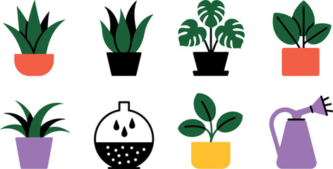 Vector illustration of indoor plants and watering can for gardening and home decor ideas design 100 editable stock vector illustration