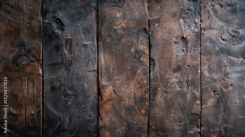 Aufkleber this image features a weathered, dark wooden surface with varying textures, ideal for use as a rusti