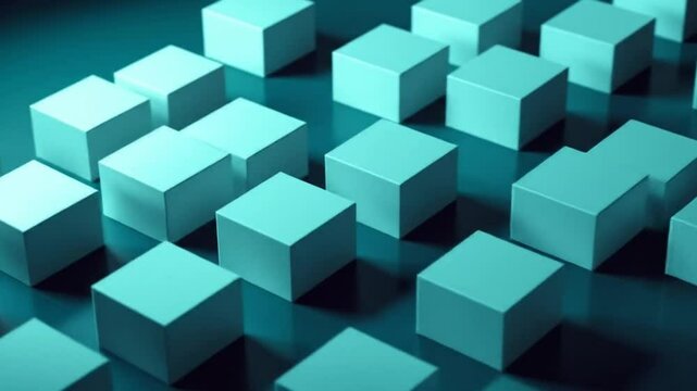 Abstract arrangement of teal cubes creating a three-dimensional pattern