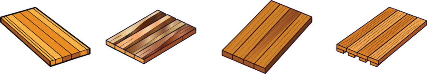 Minimalist Wood Planks Flat Illustration Timber, Flooring, and Rustic Background Vector