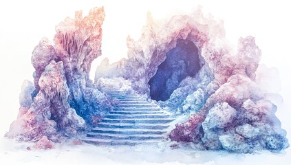 Vibrant cave with stone steps inside