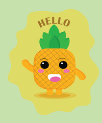Cute Smiling Pineapple T-Shirt Design – Kawaii Tropical Fruit Character.