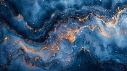 Fototapeta premium A stunning abstract art piece featuring blue and gold fluid designs that evoke feelings of serenity and luxury, making it an ideal backdrop for various creative projects.