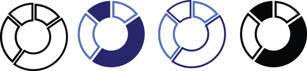 Abstract circular infographic graph icon set in vector style for business analytics, data visualization, report metrics, and dashboard UI elements