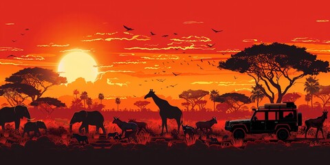 African Safari Silhouette Banner