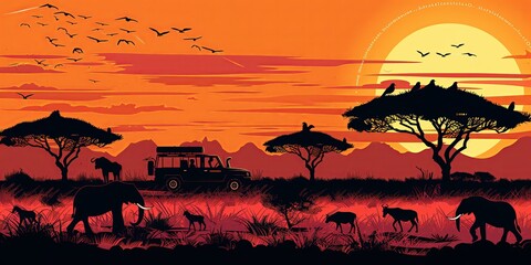 African Safari Silhouette Banner